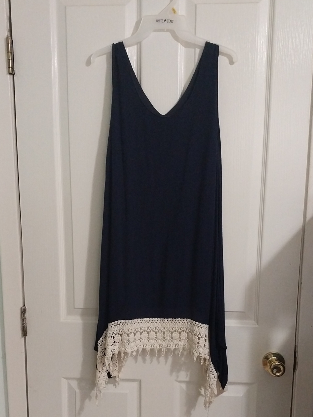 Umgee Navy Maxi Skirt with Cream Crochet Trim Sz. Medium
